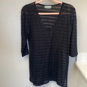 Black 1/4 sleeve beach cover up short dress.